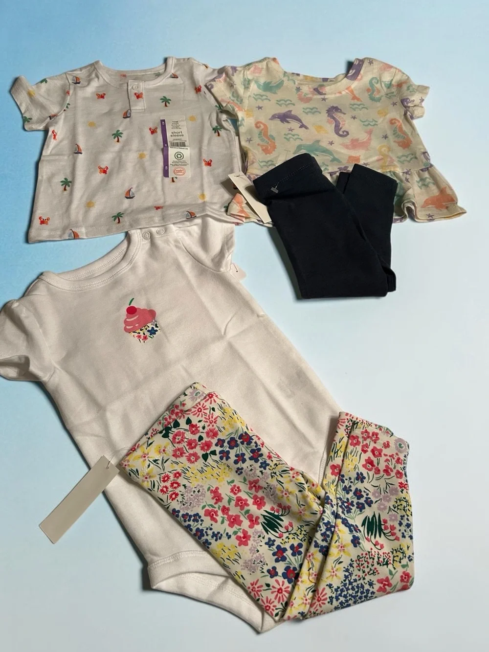 Wonder Nation Baby Girl Clothes Size 12 Months-Tops, Leggings & Bodysuit 5 Pack